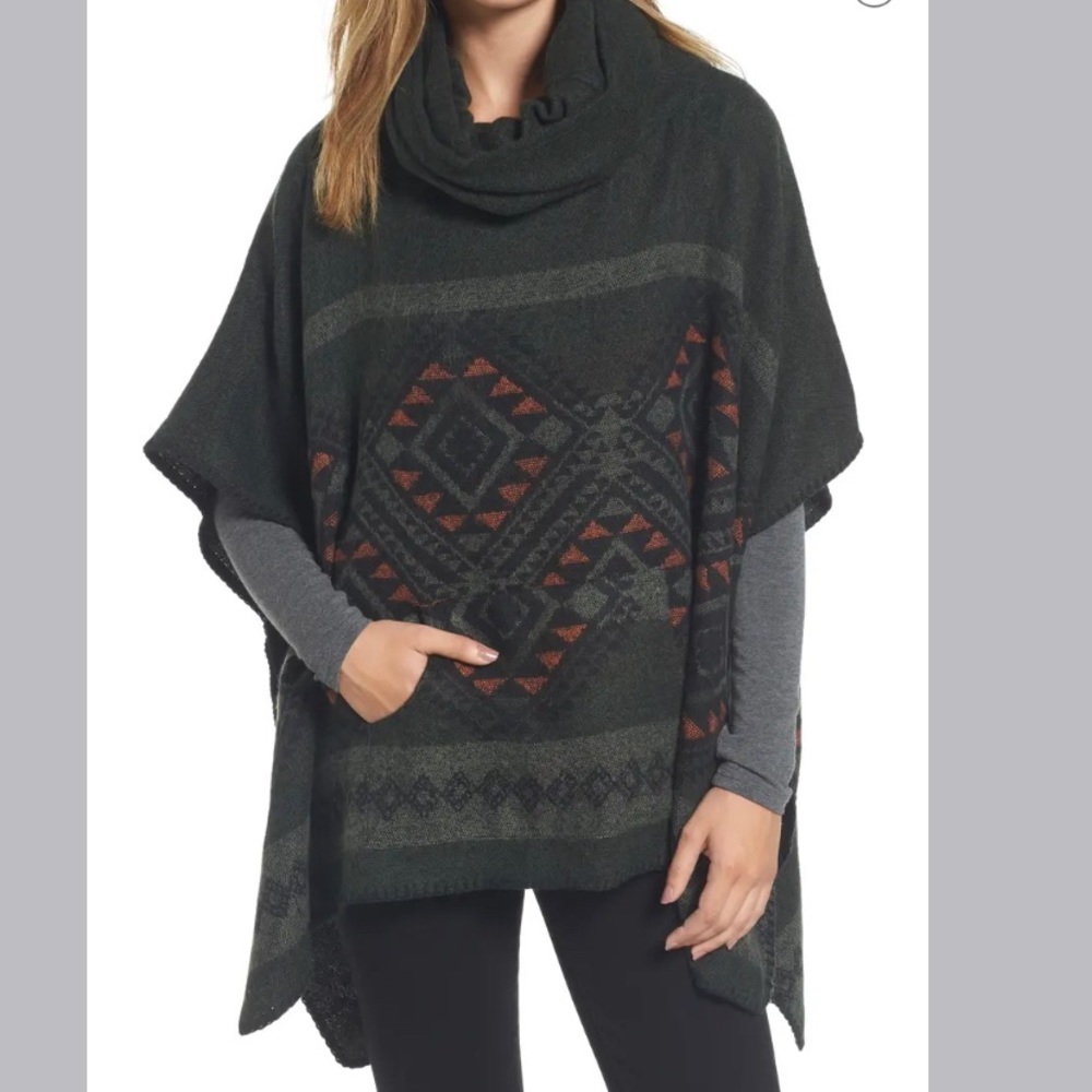 Steve Madden cowl neck tribal print poncho